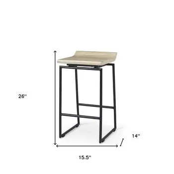 25" Natural and Black Solid Wood and Metal Low Back Counter Height Bar Chair