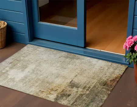 3' X 5' Linen Black And Copper Abstract Washable Indoor Outdoor Area Rug
