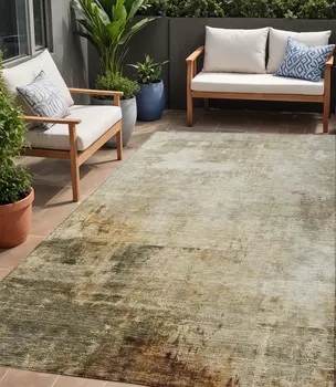 5' X 8' Linen Black And Copper Abstract Washable Indoor Outdoor Area Rug
