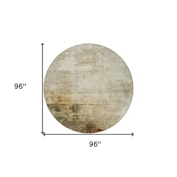 8' Linen Black And Copper Round Abstract Washable Indoor Outdoor Area Rug