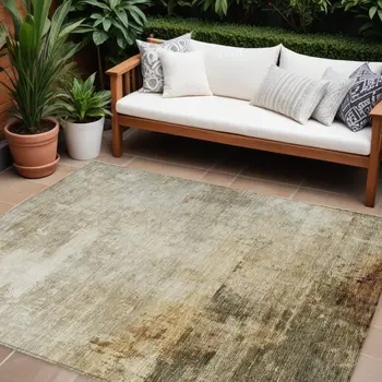 9' X 12' Linen Black And Copper Abstract Washable Indoor Outdoor Area Rug