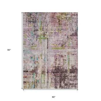 5' X 8' Lavender Green And Blue Abstract Washable Indoor Outdoor Area Rug