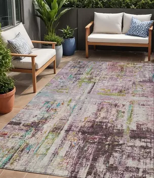 5' X 8' Lavender Green And Blue Abstract Washable Indoor Outdoor Area Rug