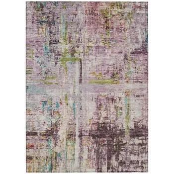 5' X 8' Lavender Green And Blue Abstract Washable Indoor Outdoor Area Rug