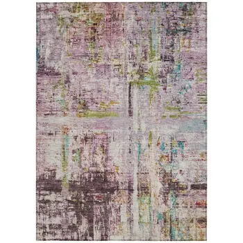5' X 8' Lavender Green And Blue Abstract Washable Indoor Outdoor Area Rug