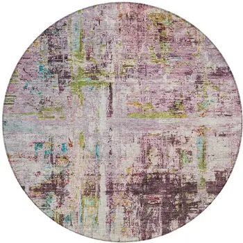 8' Lavender Green And Blue Round Abstract Washable Indoor Outdoor Area Rug