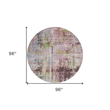 8' Lavender Green And Blue Round Abstract Washable Indoor Outdoor Area Rug