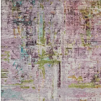 9' X 12' Lavender Green And Blue Abstract Washable Indoor Outdoor Area Rug