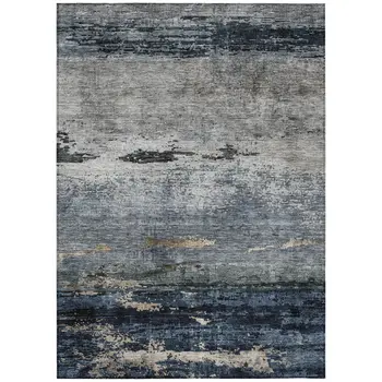 3' X 5' Navy Blue Gray And Black Abstract Washable Indoor Outdoor Area Rug