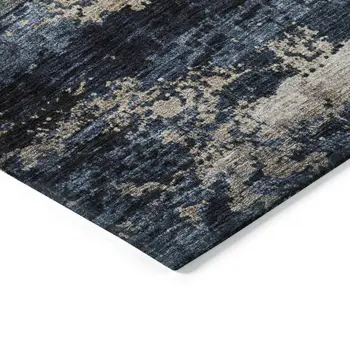 3' X 5' Navy Blue Gray And Black Abstract Washable Indoor Outdoor Area Rug