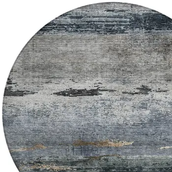 8' Navy Blue Gray And Black Round Abstract Washable Indoor Outdoor Area Rug