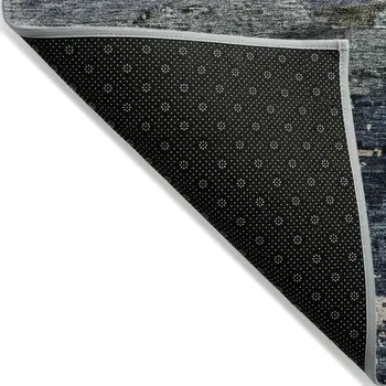 8' X 10' Navy Blue Gray And Black Abstract Washable Indoor Outdoor Area Rug