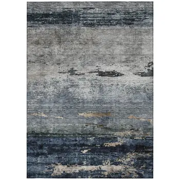 8' X 10' Navy Blue Gray And Black Abstract Washable Indoor Outdoor Area Rug