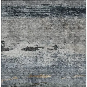 9' X 12' Navy Blue Gray And Black Abstract Washable Indoor Outdoor Area Rug