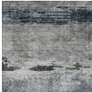 10' X 14' Navy Blue Gray And Black Abstract Washable Indoor Outdoor Area Rug