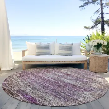 8' Blush Brown And Beige Round Abstract Washable Indoor Outdoor Area Rug