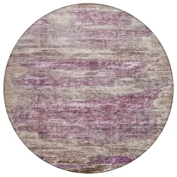 8' Blush Brown And Beige Round Abstract Washable Indoor Outdoor Area Rug