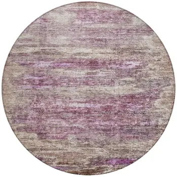 8' Blush Brown And Beige Round Abstract Washable Indoor Outdoor Area Rug