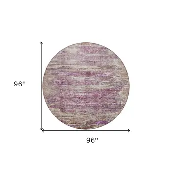 8' Blush Brown And Beige Round Abstract Washable Indoor Outdoor Area Rug
