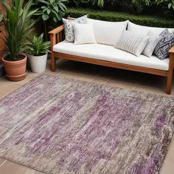 8' X 10' Blush Brown And Beige Abstract Washable Indoor Outdoor Area Rug