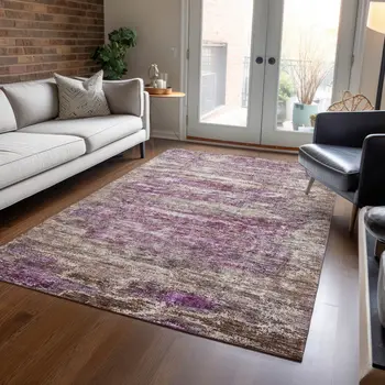 10' X 14' Blush Brown And Beige Abstract Washable Indoor Outdoor Area Rug