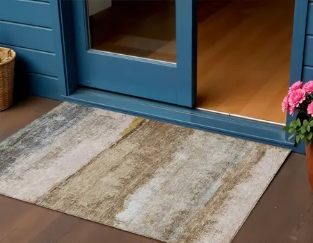 3' X 5' Beige Brown And Gray Abstract Washable Indoor Outdoor Area Rug