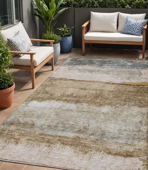 5' X 8' Beige Brown And Gray Abstract Washable Indoor Outdoor Area Rug