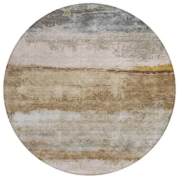 8' Beige Brown And Gray Round Abstract Washable Indoor Outdoor Area Rug