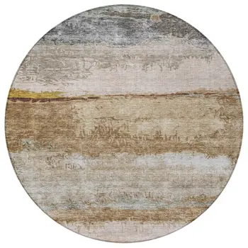 8' Beige Brown And Gray Round Abstract Washable Indoor Outdoor Area Rug