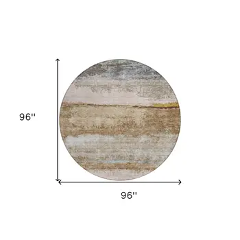8' Beige Brown And Gray Round Abstract Washable Indoor Outdoor Area Rug