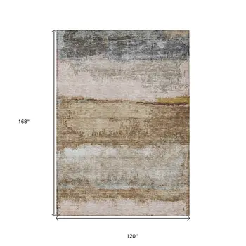 10' X 14' Beige Brown And Gray Abstract Washable Indoor Outdoor Area Rug