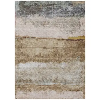 10' X 14' Beige Brown And Gray Abstract Washable Indoor Outdoor Area Rug