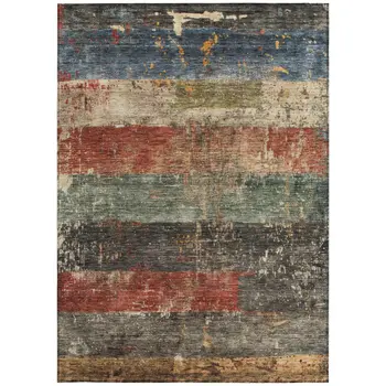 5' X 8' Fern Green Black And Terra Cotta Striped Washable Indoor Outdoor Area Rug
