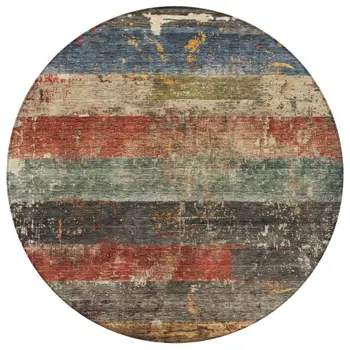 8' Fern Green Black And Terra Cotta Round Striped Washable Indoor Outdoor Area Rug