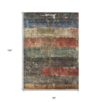 8' X 10' Fern Green Black And Terra Cotta Striped Washable Indoor Outdoor Area Rug