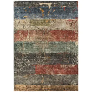 8' X 10' Fern Green Black And Terra Cotta Striped Washable Indoor Outdoor Area Rug