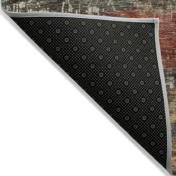 8' X 10' Fern Green Black And Terra Cotta Striped Washable Indoor Outdoor Area Rug