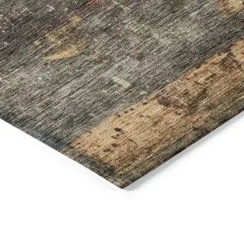 8' X 10' Fern Green Black And Terra Cotta Striped Washable Indoor Outdoor Area Rug