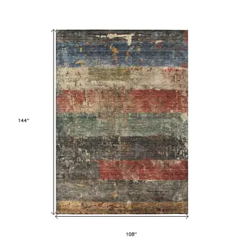9' X 12' Fern Green Black And Terra Cotta Striped Washable Indoor Outdoor Area Rug