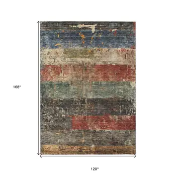 10' X 14' Fern Green Black And Terra Cotta Striped Washable Indoor Outdoor Area Rug