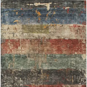 10' X 14' Fern Green Black And Terra Cotta Striped Washable Indoor Outdoor Area Rug