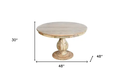 48" Natural Solid Wood Pedestal Base Round Top Dining Table