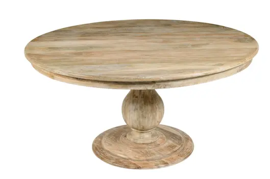 60" Natural Solid Wood Pedestal Base Round Top Dining Table