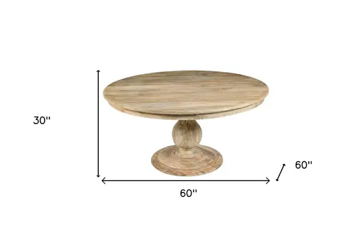 60" Natural Solid Wood Pedestal Base Round Top Dining Table