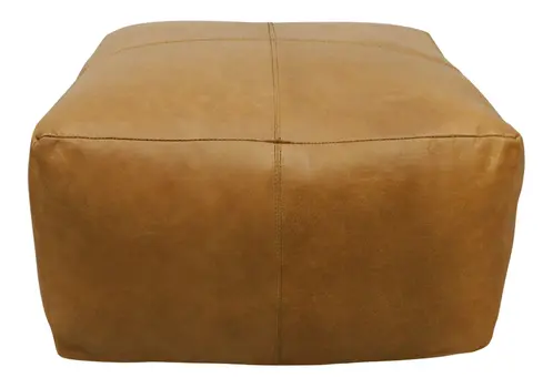 22" Tan Genuine Leather Pouf Ottoman
