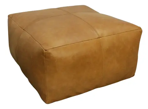 22" Tan Genuine Leather Pouf Ottoman