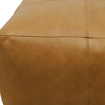 22" Tan Genuine Leather Pouf Ottoman