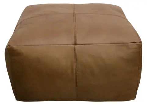 22" Brown Genuine Leather Pouf Ottoman
