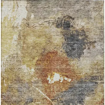 3' X 5' Taupe Black And Copper Abstract Washable Indoor Outdoor Area Rug