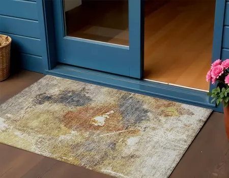 3' X 5' Taupe Black And Copper Abstract Washable Indoor Outdoor Area Rug